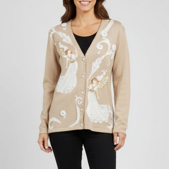 Storybook Knits Romantic Angels Cardigan Top Ugly Christmas Sweater XS b44 - Picture 1 of 5